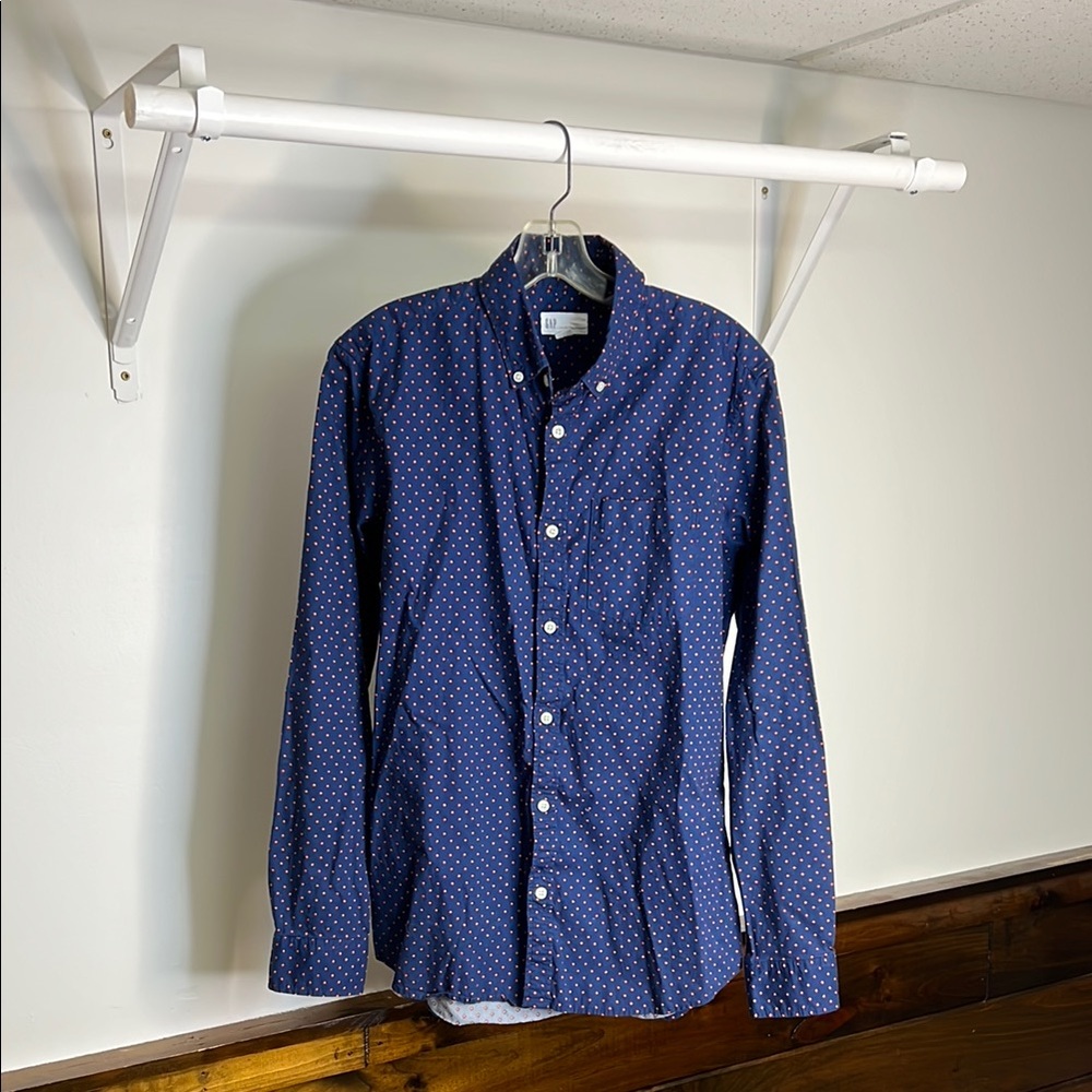 Gap Slim Fit‎ Men's Blue Polka Dot Shirt- M